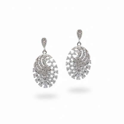 Rhodium Plated Sterling Silver CZ Oval Earrings