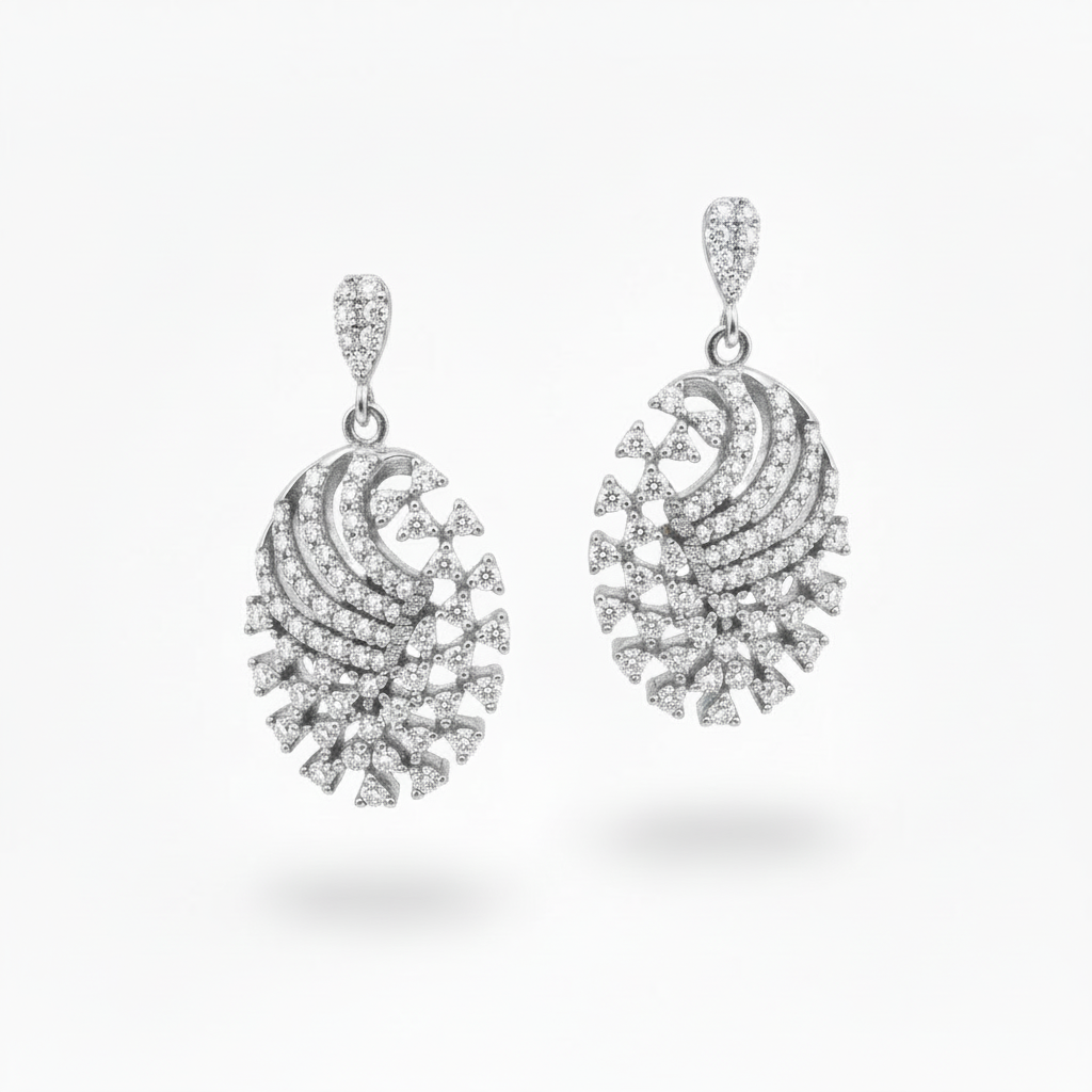 Rhodium Plated Sterling Silver CZ Oval Earrings
