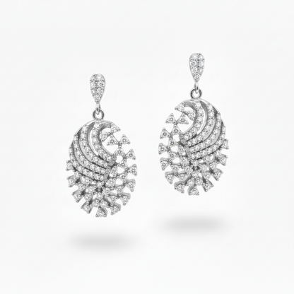 Rhodium Plated Sterling Silver CZ Oval Earrings