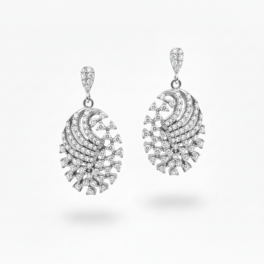 Rhodium Plated Sterling Silver CZ Oval Earrings