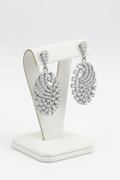 Rhodium Plated Sterling Silver CZ Oval Earrings
