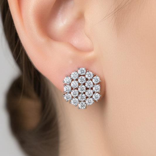 Sterling Silver Cluster Stud on Model