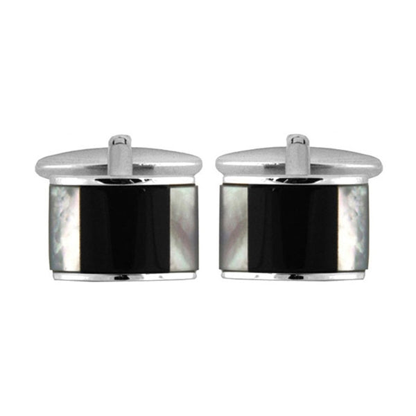 Rectangle Curved Mother of Pearl & Onyx Rhodium Plated Cufflinks - HK Jewels