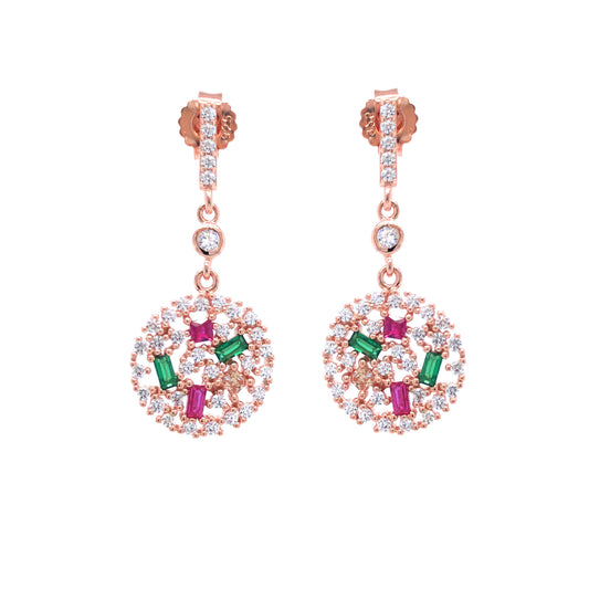 Sterling Silver Circle CZ And Colored Stones Earrings - HK Jewels