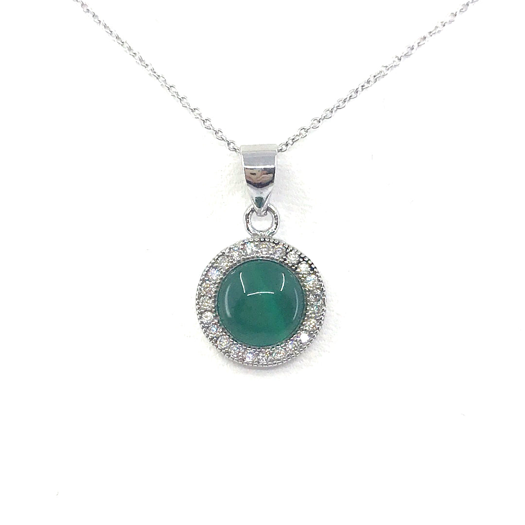 Sterling Silver Green Circle Pendant - HK Jewels