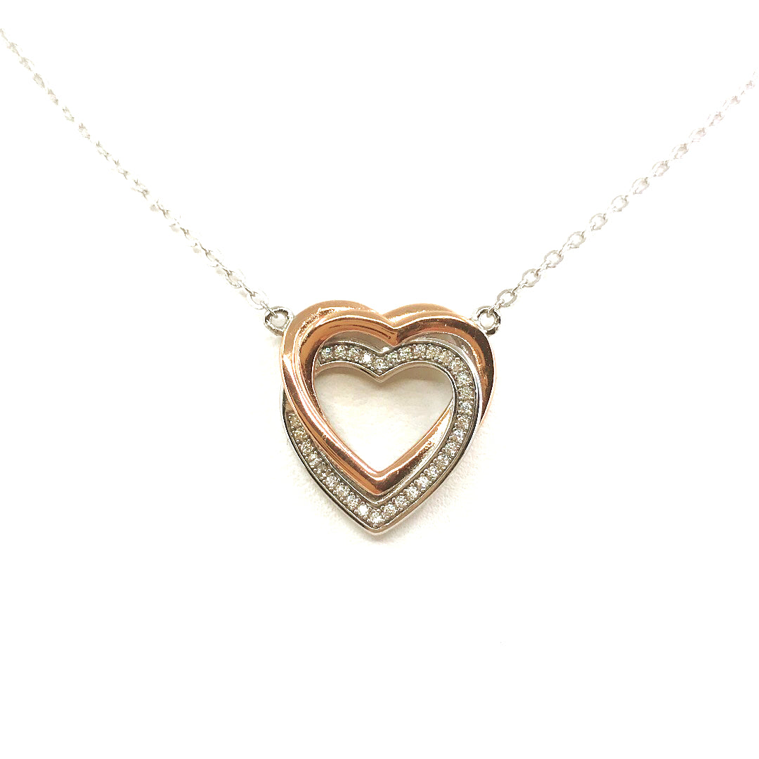 Sterling Silver Double Heart Necklace - HK Jewels