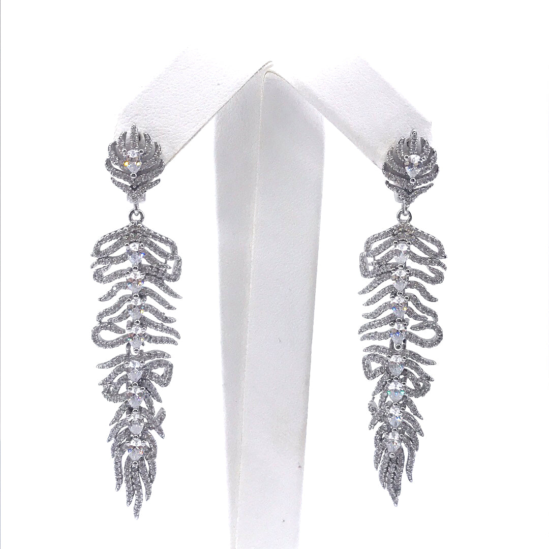 Sterling Silver Large Micro Pave Leaf Earrings - HK Jewels
