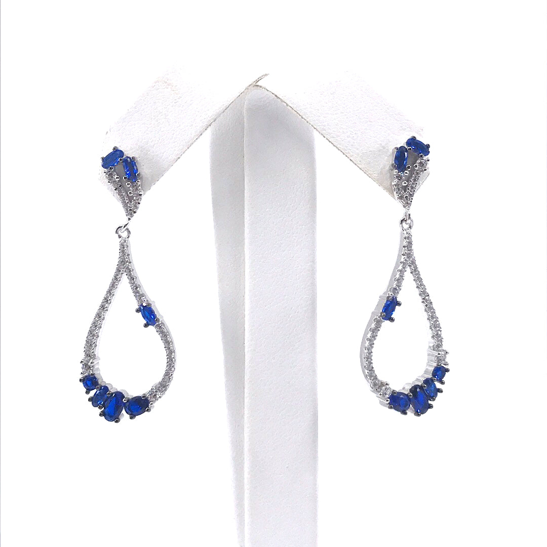Sterling Silver Teardrop Earrings (Blue) - HK Jewels