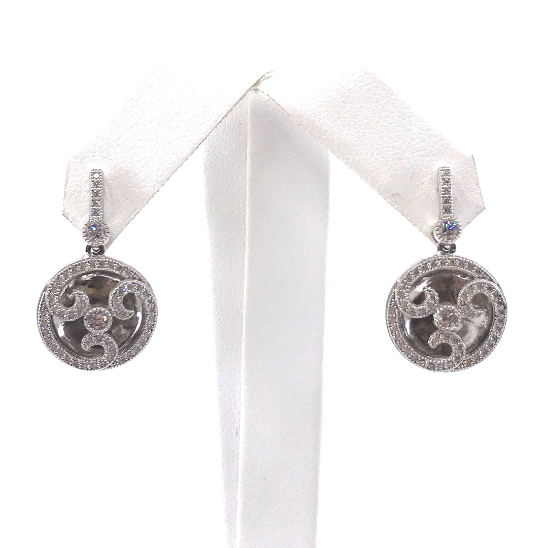 Sterling Silver MicroPave CZ Circle with Swirls Earrings - HK Jewels