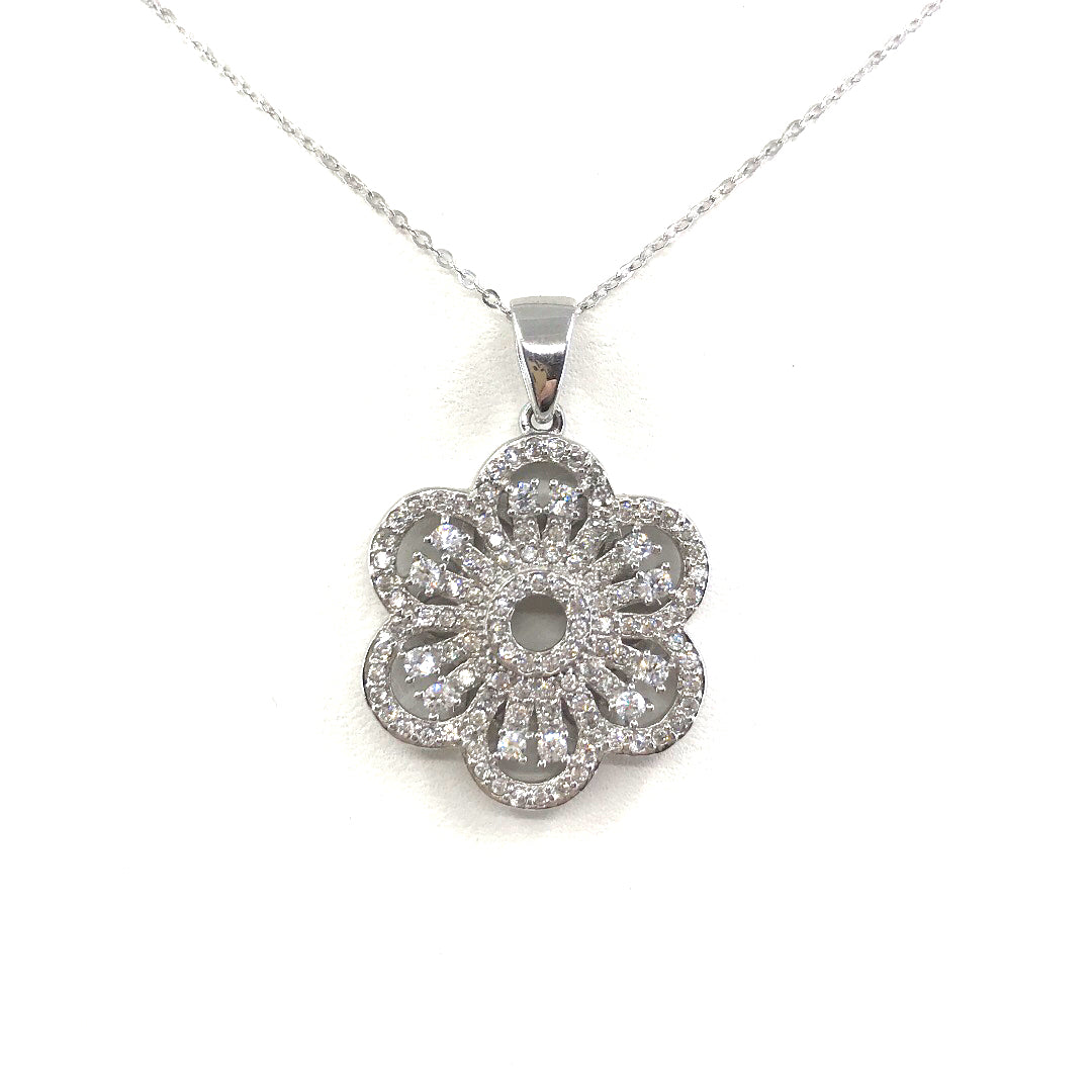 Sterling Silver Flower Pendant - HK Jewels