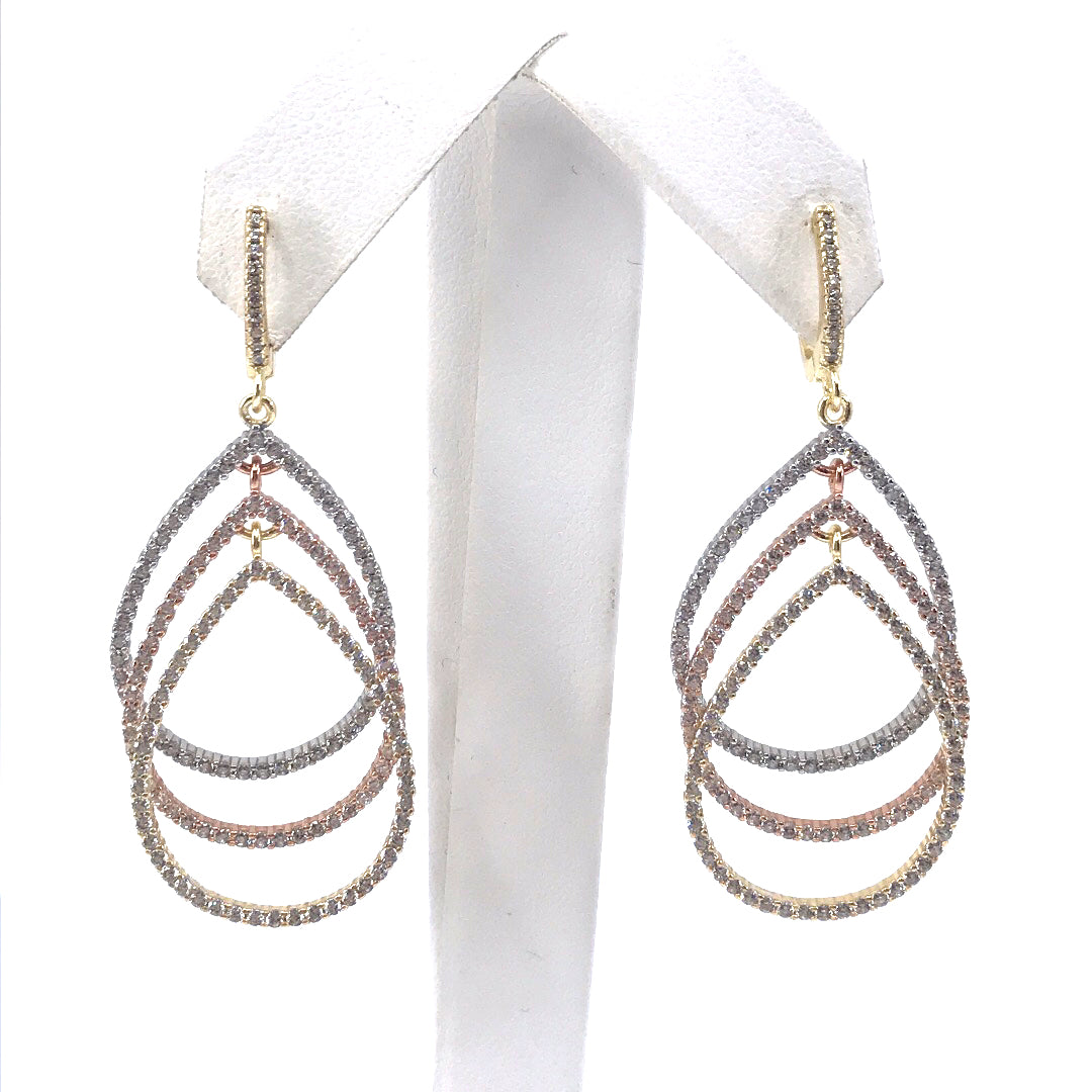 Sterling Silver Tricolor Teardrop Earrings - HK Jewels
