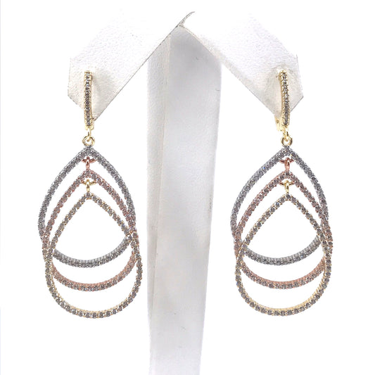 Sterling Silver Tricolor Teardrop Earrings - HK Jewels