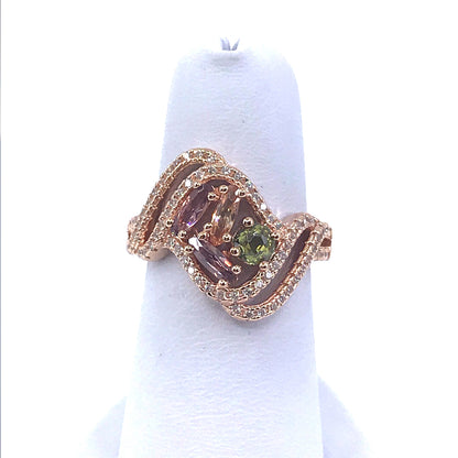 Sterling Silver Rose Plated Multicolor Ring - HK Jewels