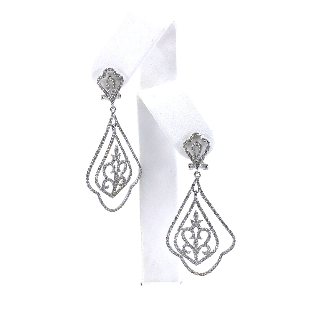 14K White Gold and Diamond Earrings - HK Jewels