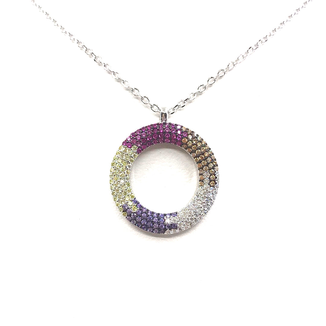 Sterling Silver Multicolor Circle Pendant - HK Jewels
