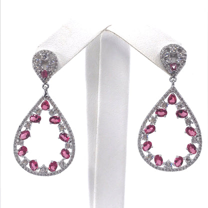 Sterling Silver Pink Teardrop Earrings - HK Jewels