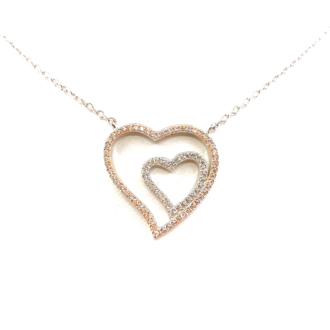 Sterling Silver Double Heart Necklace - HK Jewels