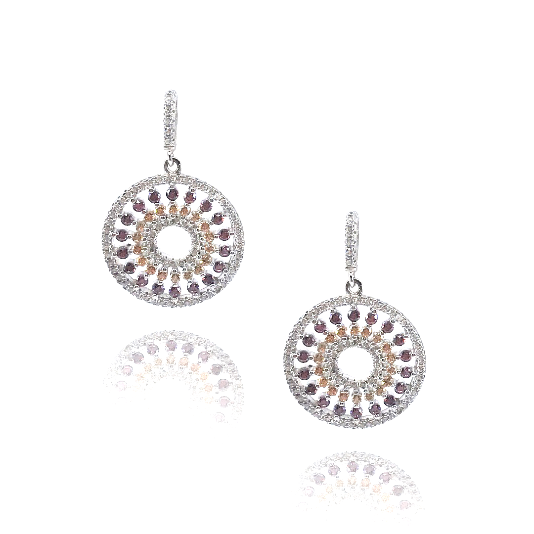Sterling Silver Circle Earrings with Color Stones - HK Jewels
