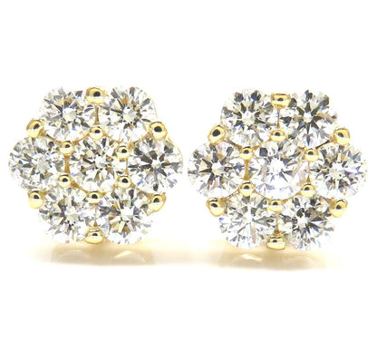 14K Gold CZ Cluster Stud Earrings - HK Jewels