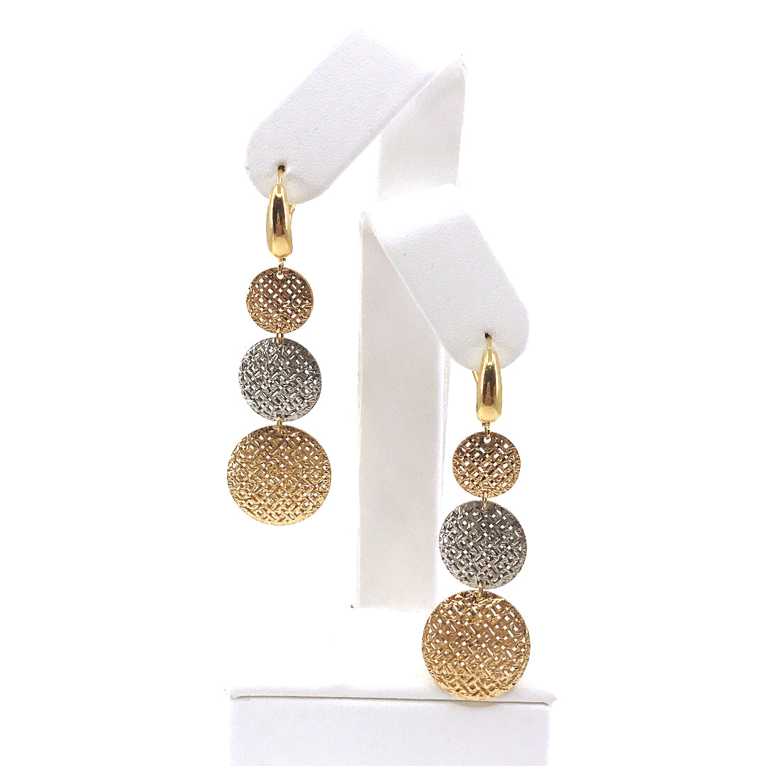 14K 3 Circle Two Tone Earrings - HK Jewels