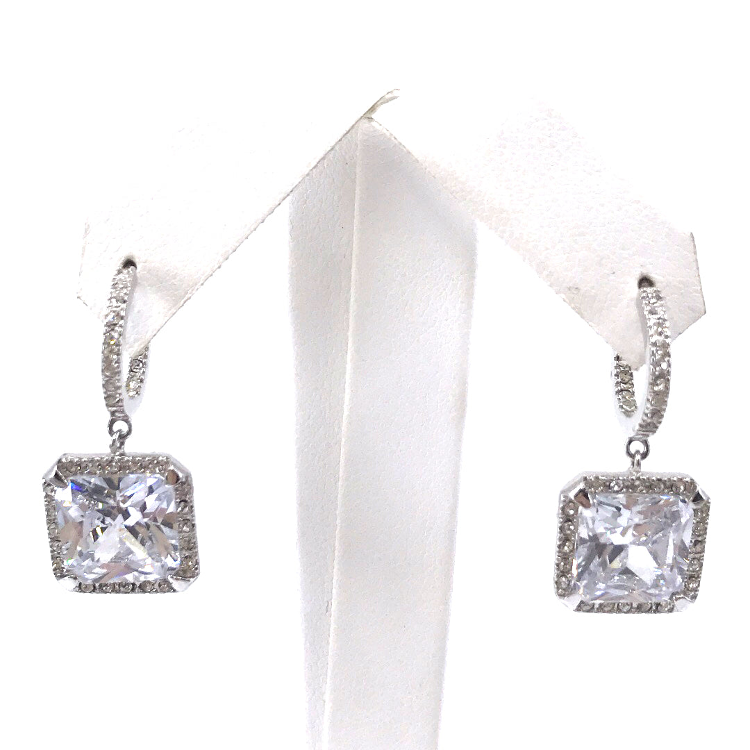 Sterling Silver Square CZ Earrings - HK Jewels