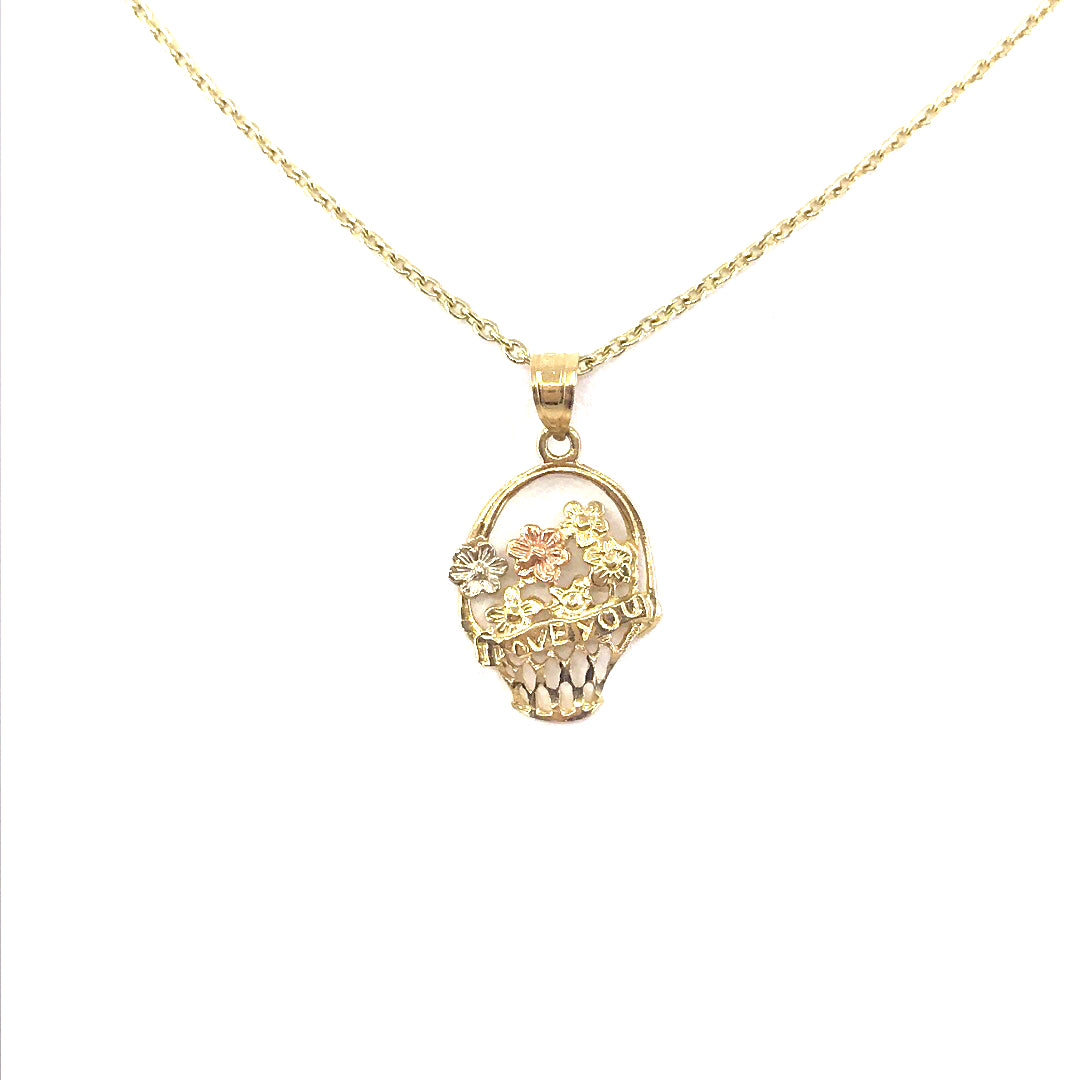 14K Gold Flower Basket Pendant - HK Jewels