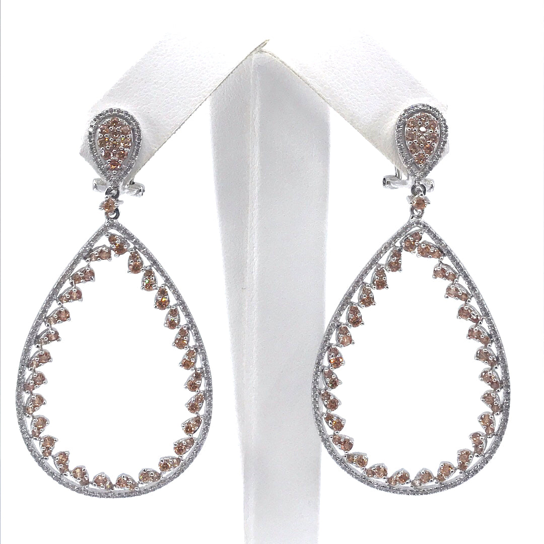 Sterling Silver Champagne Large Teardrop Earrings - HK Jewels