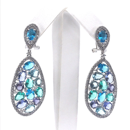 Sterling Silver Micro Pave Earrings with Blue Stones - HK Jewels