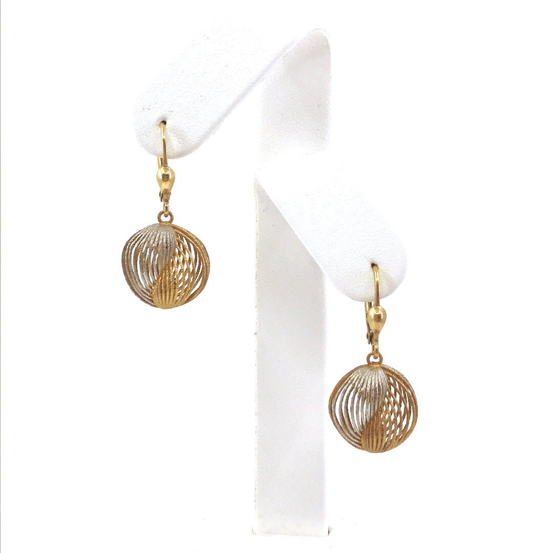 14K Gold Twisted Two-Tone Ball Earrings - HK Jewels