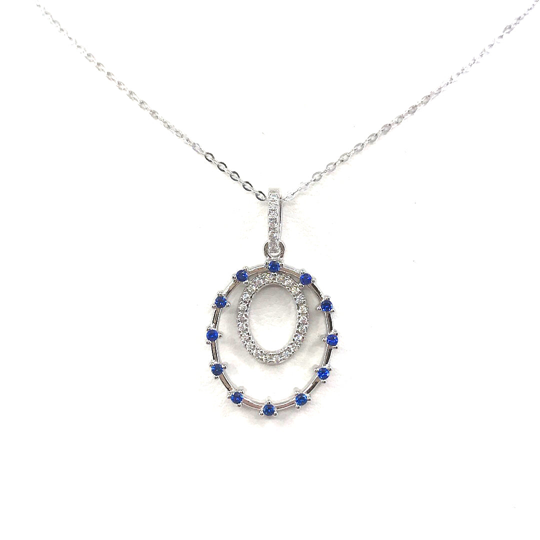 Sterling Silver Oval Pendant (Blue) - HK Jewels