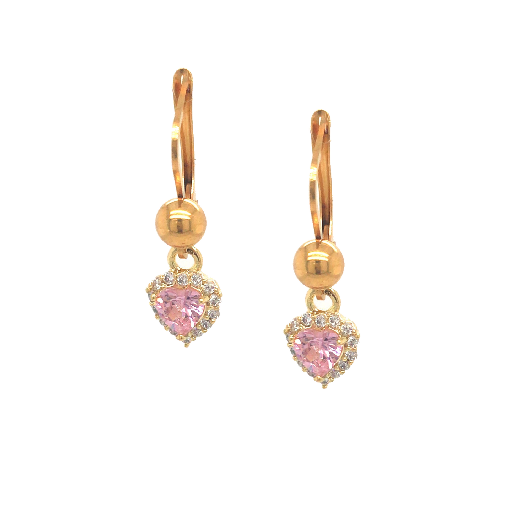 Tiny Micropave Pink Heart Earrings - HK Jewels