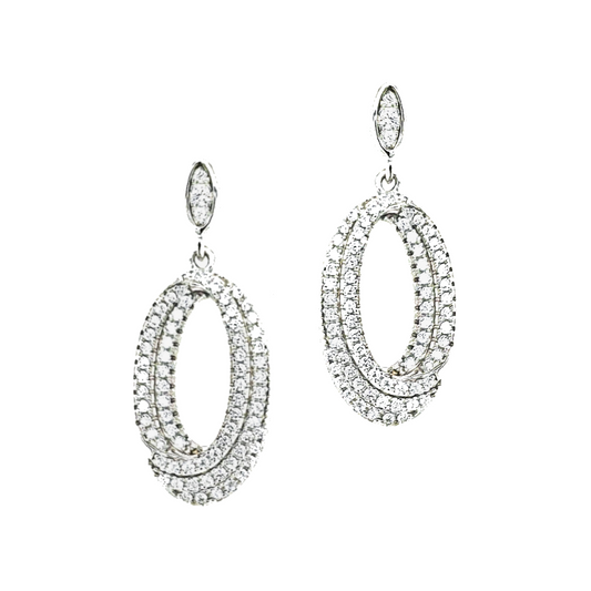 Sterling Silver Oval Micro Pave Earrings - HK Jewels