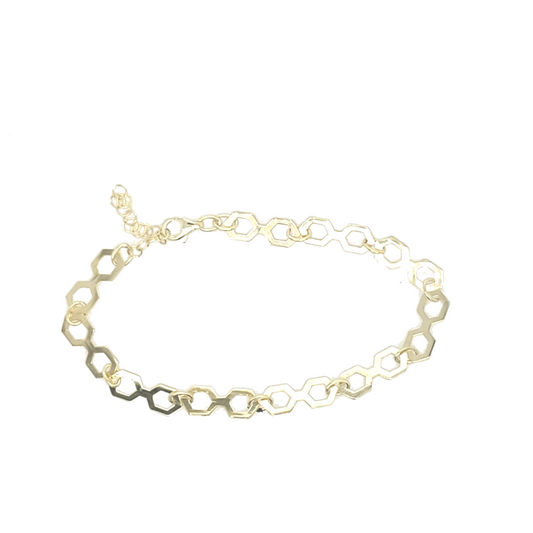 Sterling Silver Gold Plated Hexagon Link Bracelet - HK Jewels