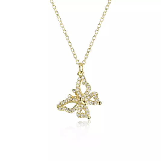 Gold Plated Brass CZ Butterfly Necklace - HK Jewels
