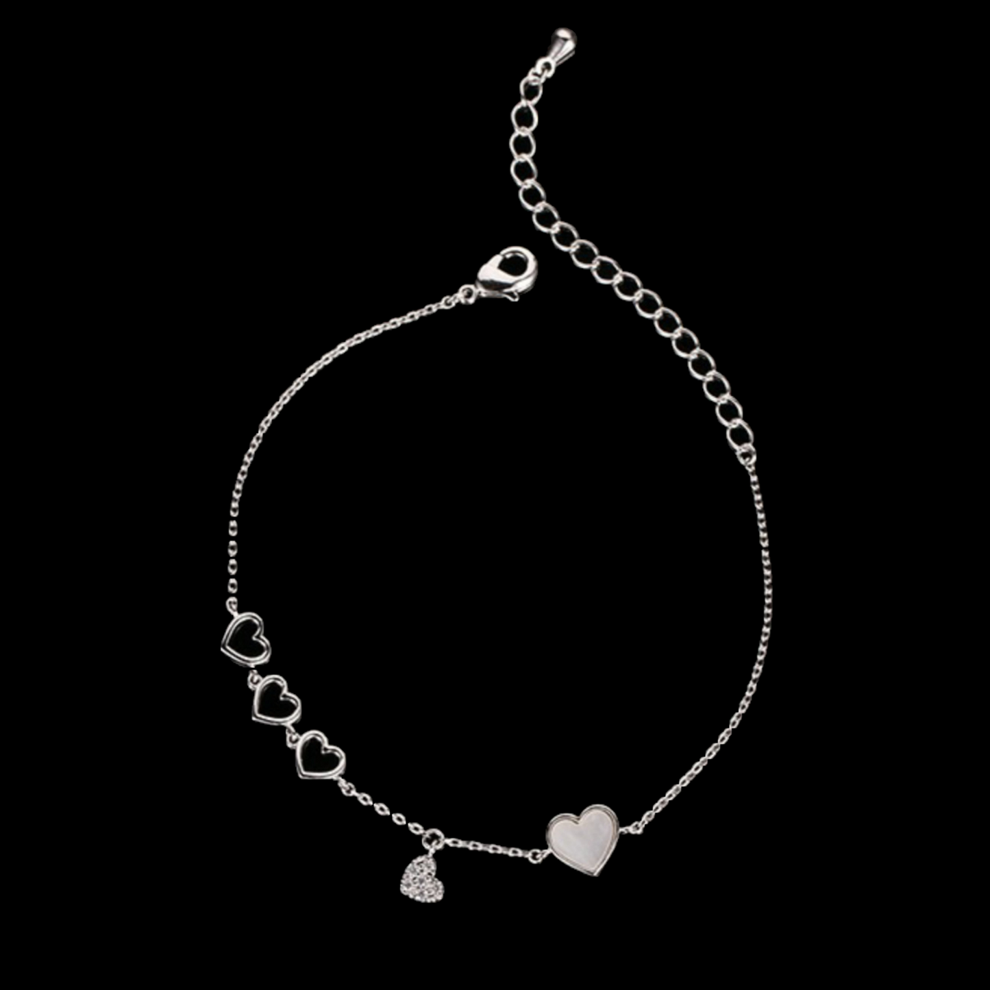 Sterling Silver Heart Mother of Pearl Girl's Charm Bracelet - HK Jewels