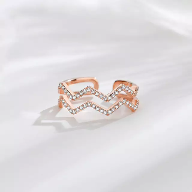 Sterling Silver Adjustable Double Row Wavy Ring - HK Jewels