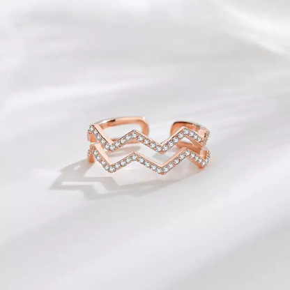 Sterling Silver Adjustable Double Row Wavy Ring - HK Jewels