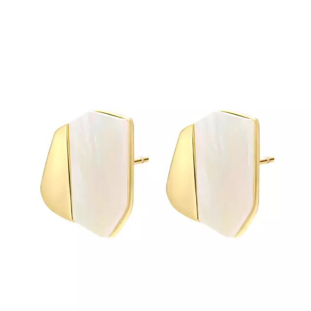 Sterling Silver Geometric Mother of Pearl Stud Earrings - HK Jewels