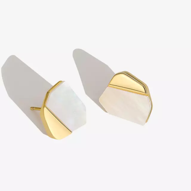 Sterling Silver Geometric Mother of Pearl Stud Earrings - HK Jewels