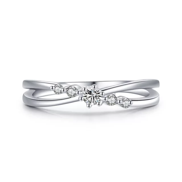 Rhodium Plated Sterling Silver Dainty CZ Ring - HK Jewels
