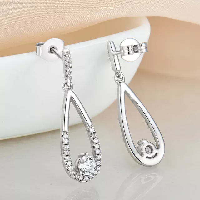 Sterling Silver Micropave Narrow Teardrop Earring - HK Jewels