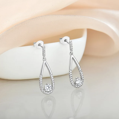 Sterling Silver Micropave Narrow Teardrop Earring - HK Jewels