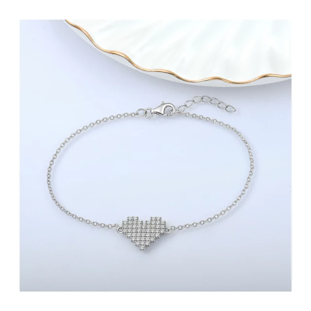 Sterling Silver Micropave CZ Heart Bracelet - HK Jewels