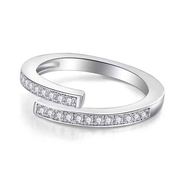 Sterling Silver Micropave Overlapping Bar CZ Ring - HK Jewels