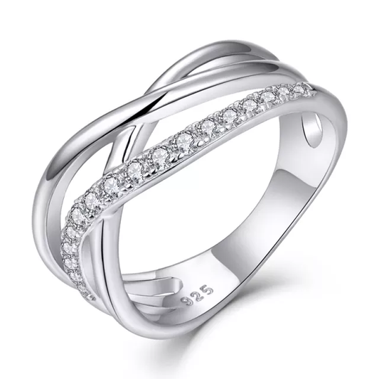 Sterling Silver Micropave CZ Triple Braid Ring - HK Jewels