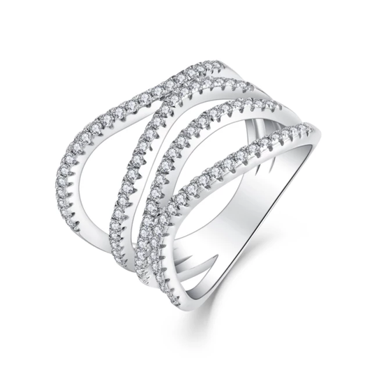Sterling Silver Micropave CZ Quadruple Braid Twisted Ring - HK Jewels