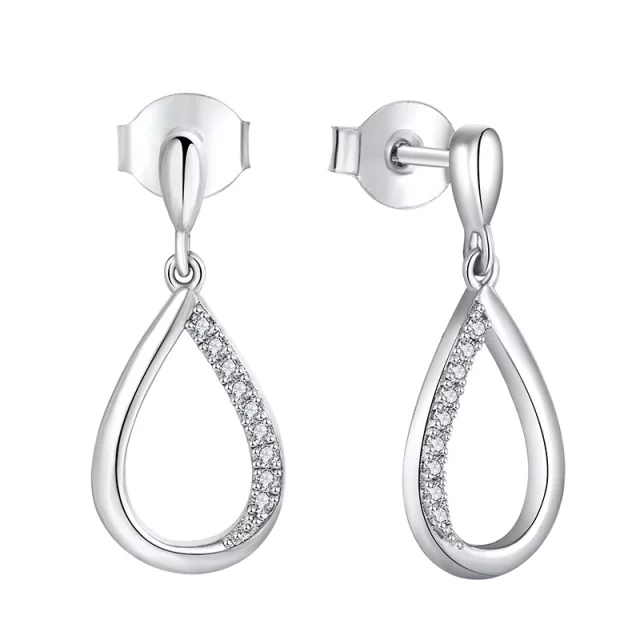 Sterling Silver Micropave Small Half CZ Teardrop Earring - HK Jewels