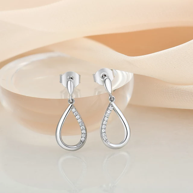 Sterling Silver Micropave Small Half CZ Teardrop Earring - HK Jewels