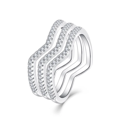 Sterling Silver Micropave CZ Wavy Ring - HK Jewels