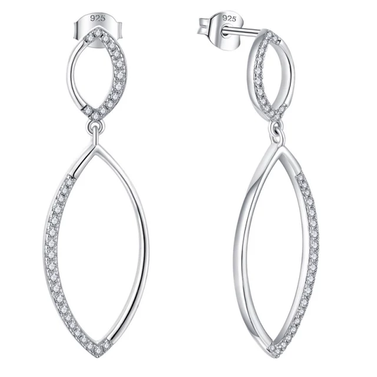 Sterling Silver Micropave Double Marquis Shape Earring - HK Jewels